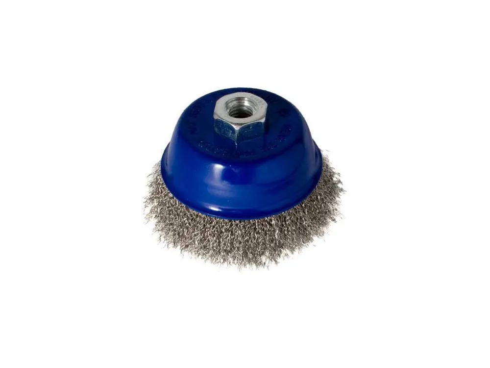 Cenová Bomba Kartáč hrnkový 75 mm, vlnitý drát nerez SS 0,30 mm, závit M14x2