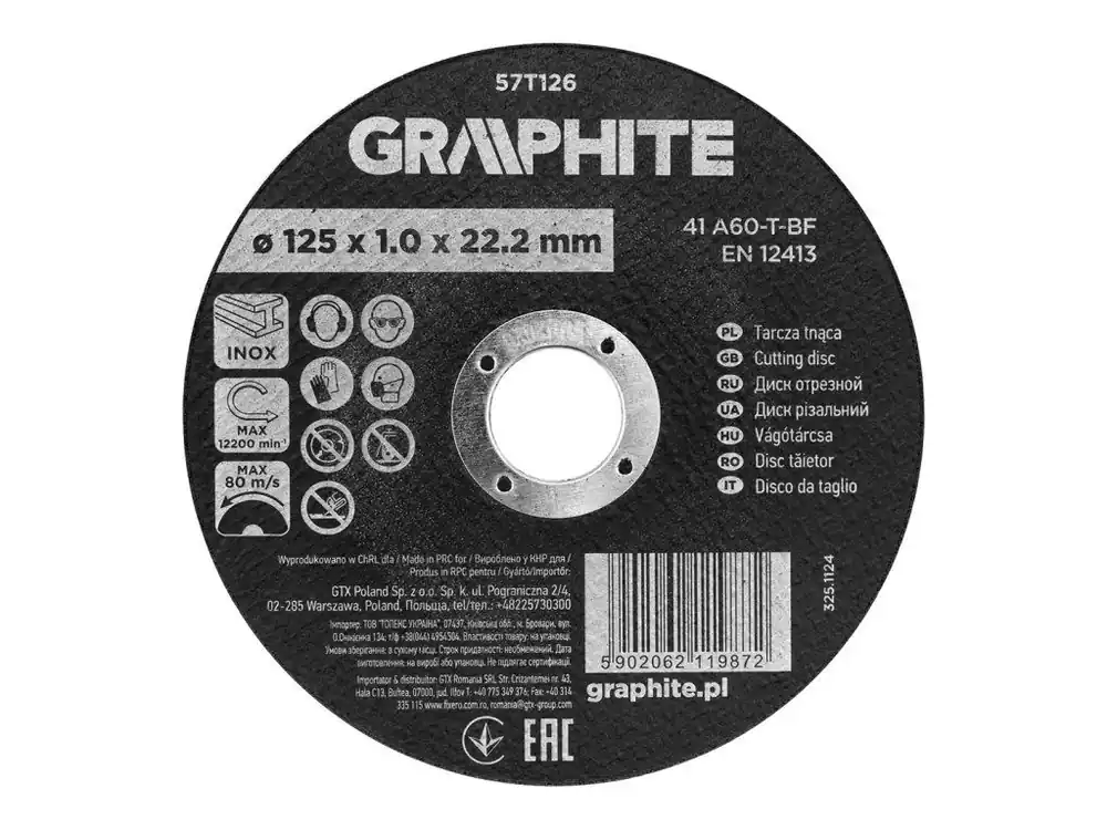 Řezný kotouč na kov GRAPHITE 125 × 2,0 mm, konvexní Expresní Doručení
