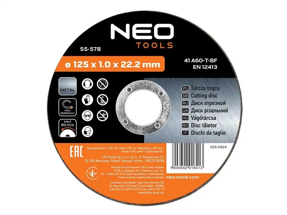 Výprodej Řezné kotouče na kov 125 x 1,0 x 22,2 mm, 41 A60-T-BF, 10 kusů fólie
