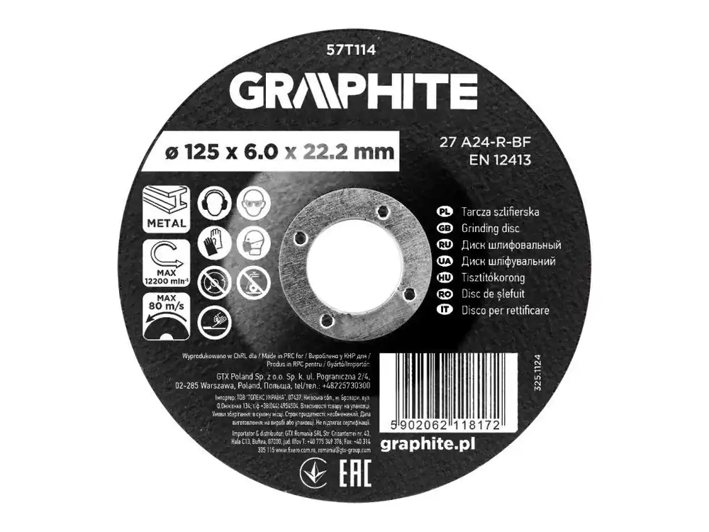 Aktuální Brusný kotouč, oxid hlinitý na kov 125 x 6,0 x 22,2 mm, 27 A24-R-BF, konvexní