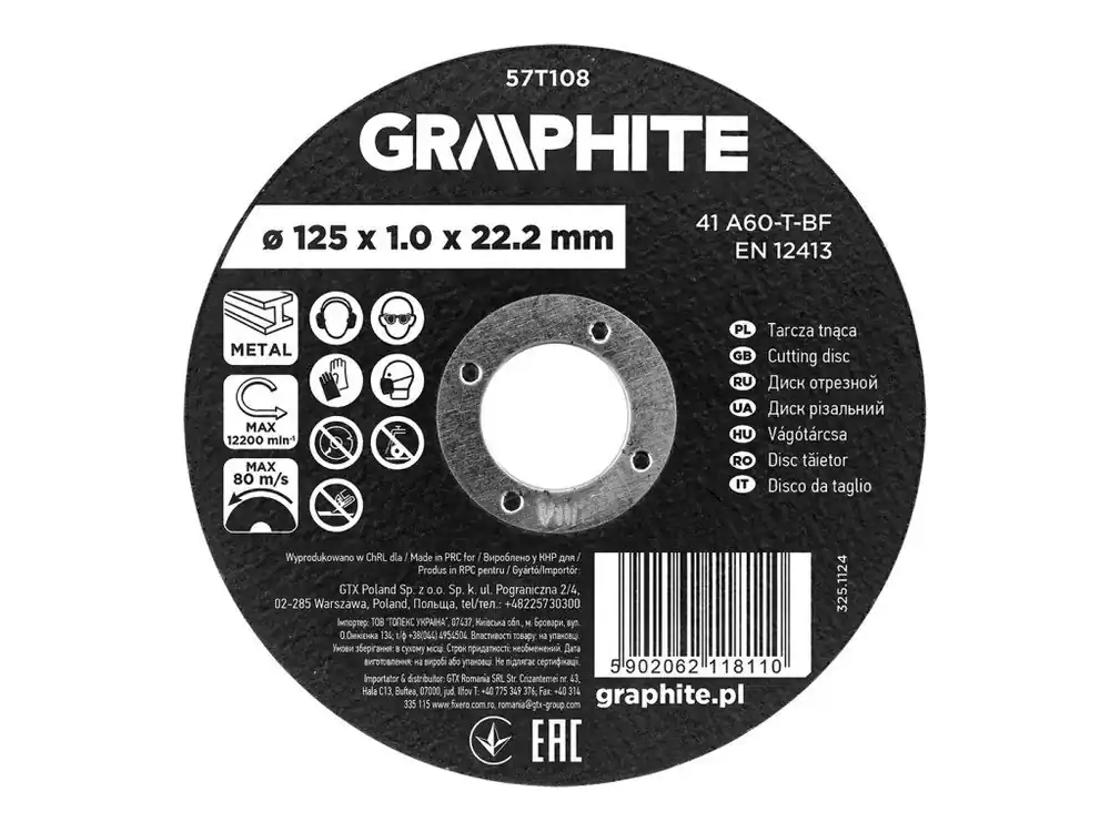 Řezný kotouč, oxid hlinitý na kov 125 x 1,0 x 22,2 mm, 41 A60-T-BF Tovární Cena