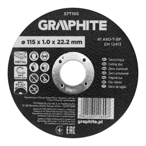 Zlevněný Řezný kotouč GRAPHITE na kov 115 × 1,0 mm, plochý (41 A60-T-BF)