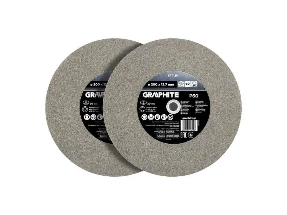 Brusné kotouče GRAPHITE 200 mm P60, 2 ks, s redukcemi 20–16 a 16–12,7 mm, 57T128 Horká Nabídka