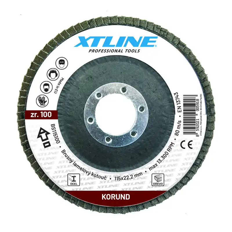 XTLINE Kotouč brusný lamelový korund | 115 mm zr. 100 (balení 5 ks) Víkendová Akce