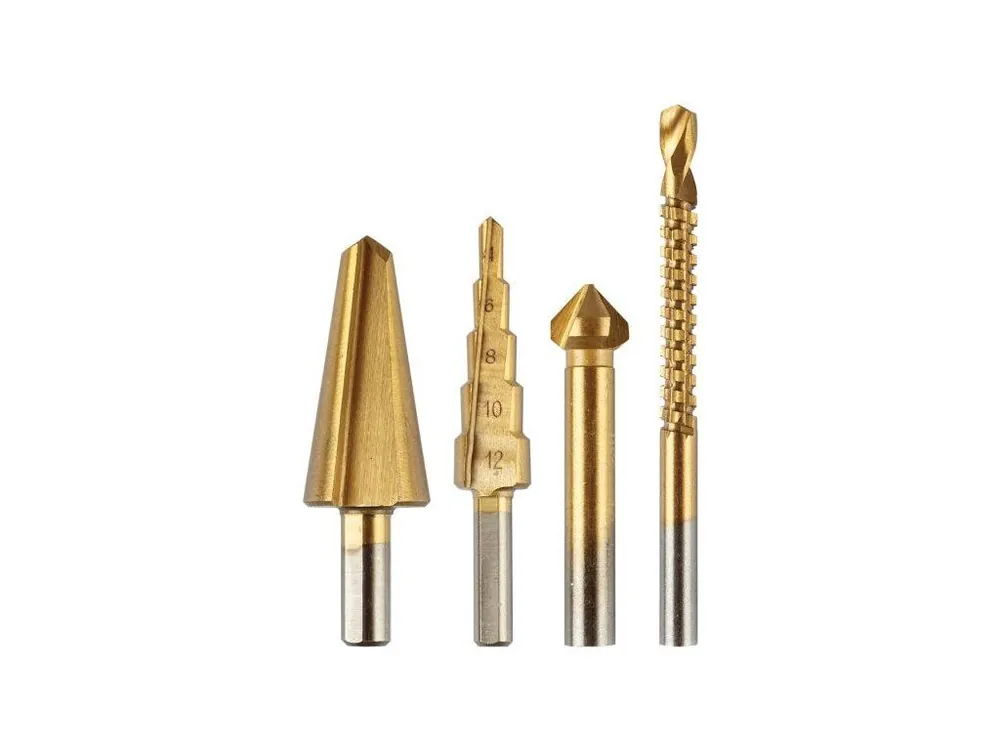Stupňovité vrtáky 4-12 mm, výstružník 12,4 mm, fréza 6x90 mm, záhlubník 8-20 mm,TiN Autentický