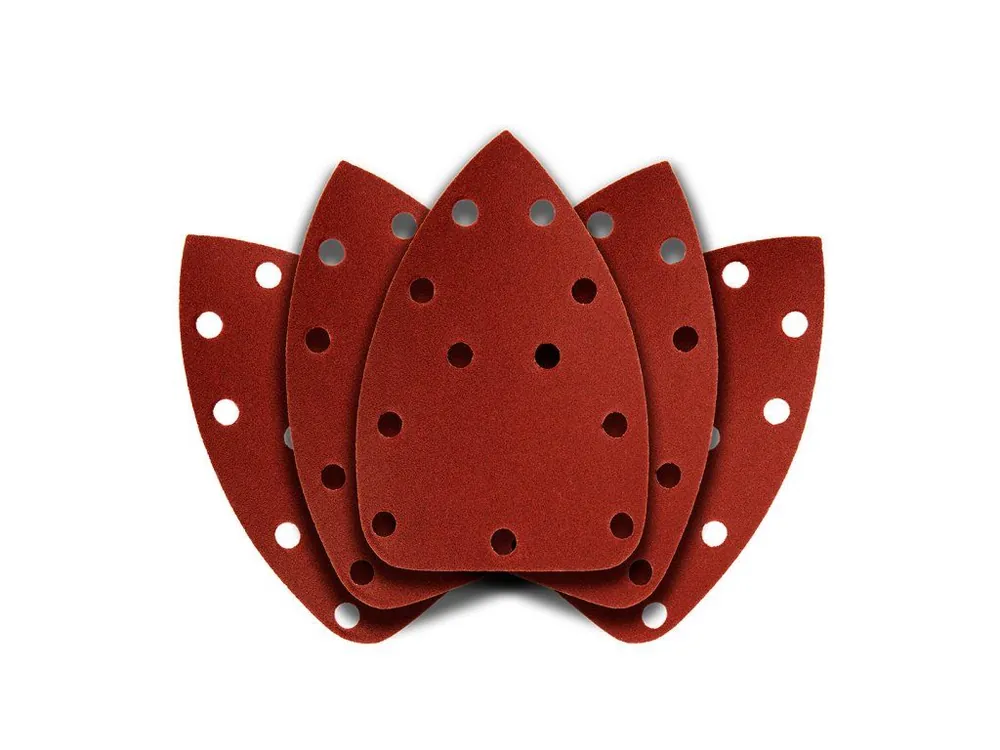 Cenová Bomba Brusný papír se suchým zipem delta 140 x 140 x 80 mm, K180, 5 ks, s otvory