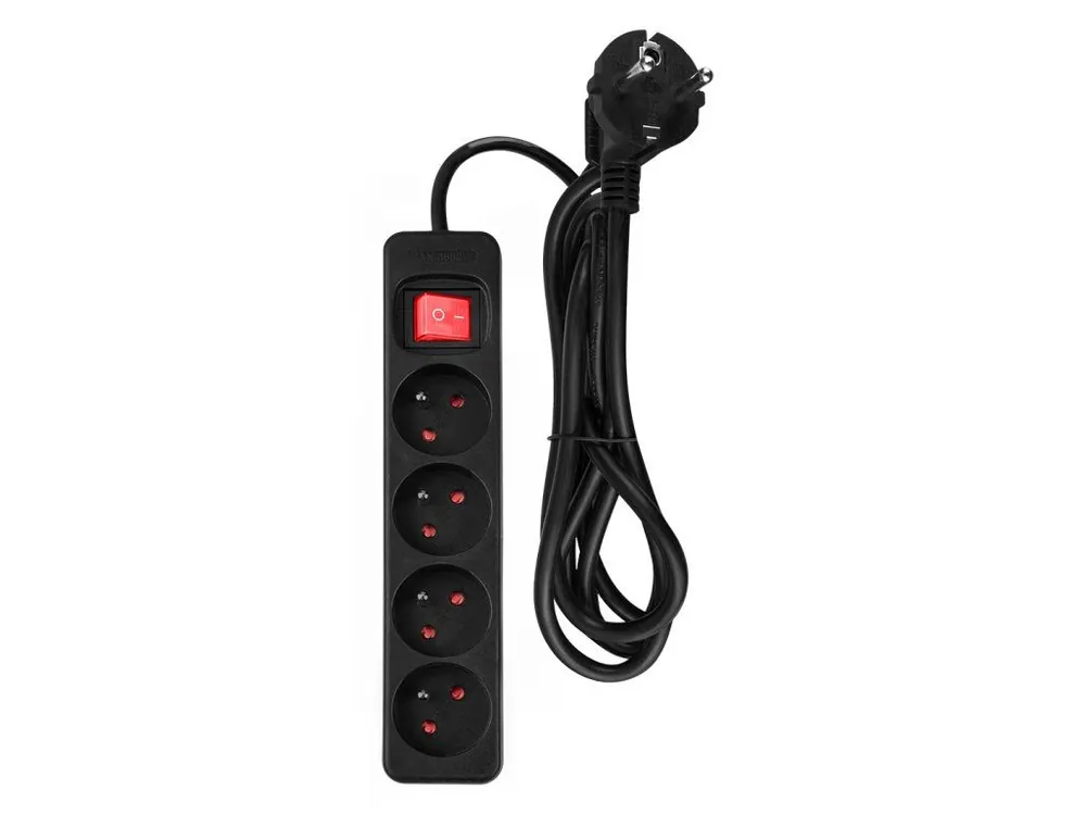 Speciální Cena Prodlužovací kabel 1,5 m, 3x1,5 mm2, 4 zásuvky, černý, ON/OFF