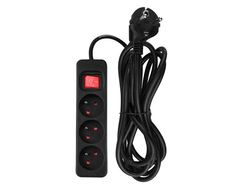 Prodlužovací kabel 3 m, 3 x 1,5 mm², 3 zásuvky, černý, ON/OFF Akce