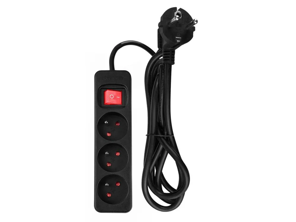 Prodlužovací kabel 1,5 m, 3x1,5 mm2, 3 zásuvky, černý, ON/OFF Bezpečná Platba