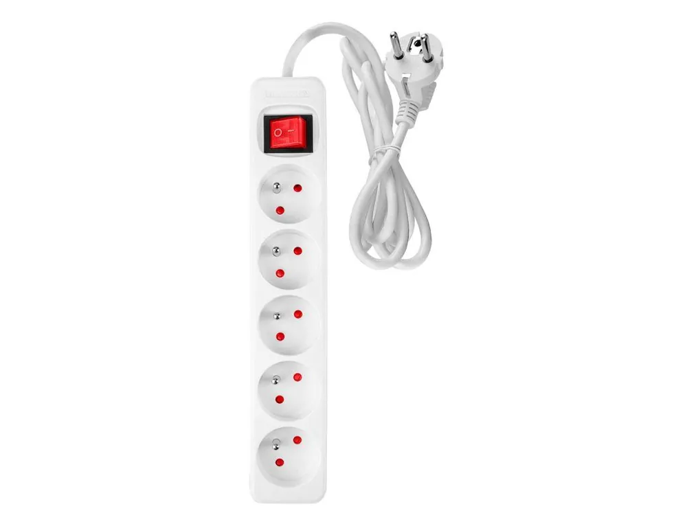 Autentický Prodlužovací kabel 3 m, 3 x 1,5 mm², 5 zásuvek, bílý, ON/OFF