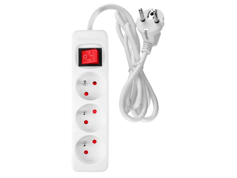 Prodlužovací kabel 3 m, 3 x 1,5 mm², 3 zásuvky, bílý, ON/OFF Finální Výprodej