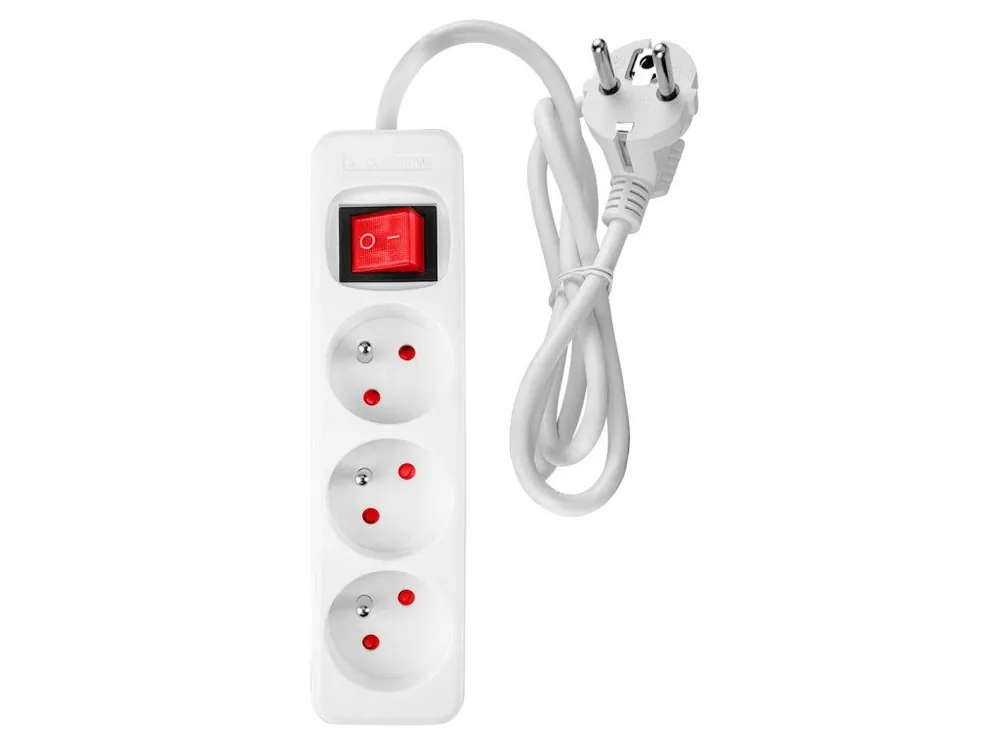 Prodlužovací kabel 1,5 m, 3x1,5 mm2, 3 zásuvky, bílý, ON/OFF Časově Omezené