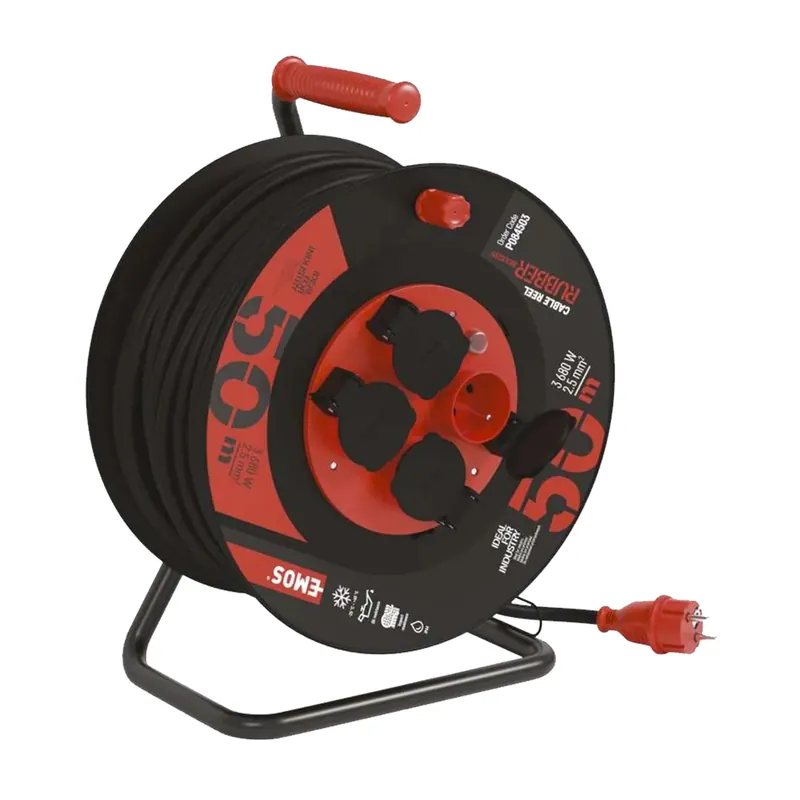 Jen Po Omezenou Doba EMOS Prodlužovací gumový kabel na bubnu | 4 zásuvky, 230 V / 50 m, (2,5 mm²)