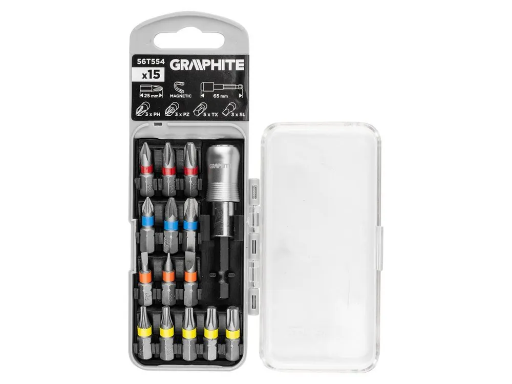 Omezená Nabídka Sada bitů SL, PH, PZ a TX 25 mm s magnetickým držákem 65 mm, 15 ks