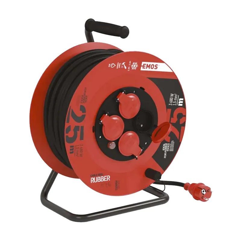 EMOS Prodlužovací gumový kabel na bubnu | 4 zásuvky, 230 V / 25 m, (1,5 mm²) Sezónní Sleva