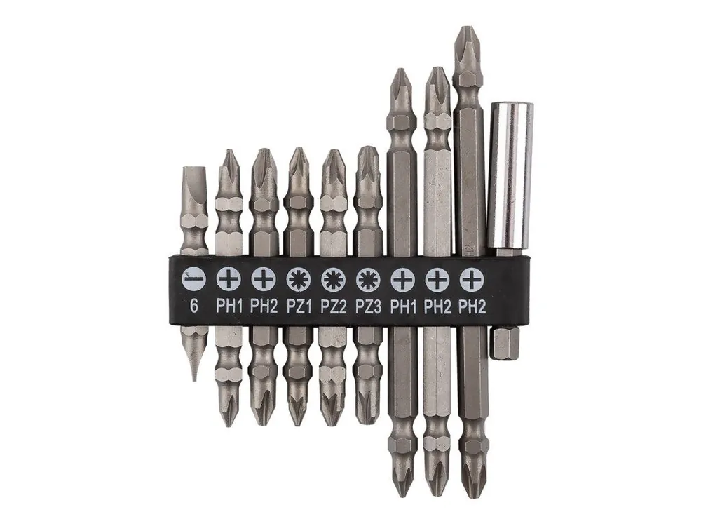 Cenově Výhodný Sada oboustranných bitů SL, PH a PZ s magnetickým držákem 60 mm, 10 ks