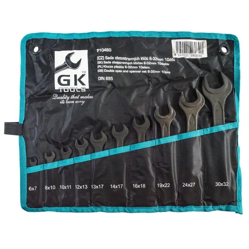 GK TOOLS Sada plochých klíčů 10 dílů | 6-32 mm, textilní obal Přímo Od Výrobce
