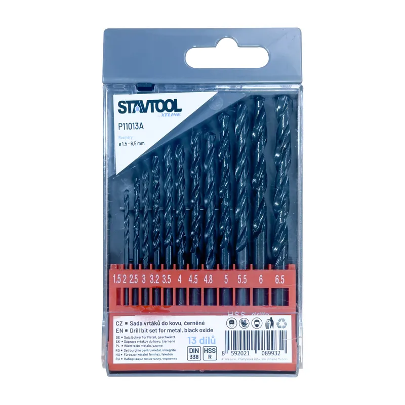 Ověřený STAVTOOL Sada vrtáků do kovu černé HSS-R | 1,5-6,5 mm 13 dílů, PVC obal