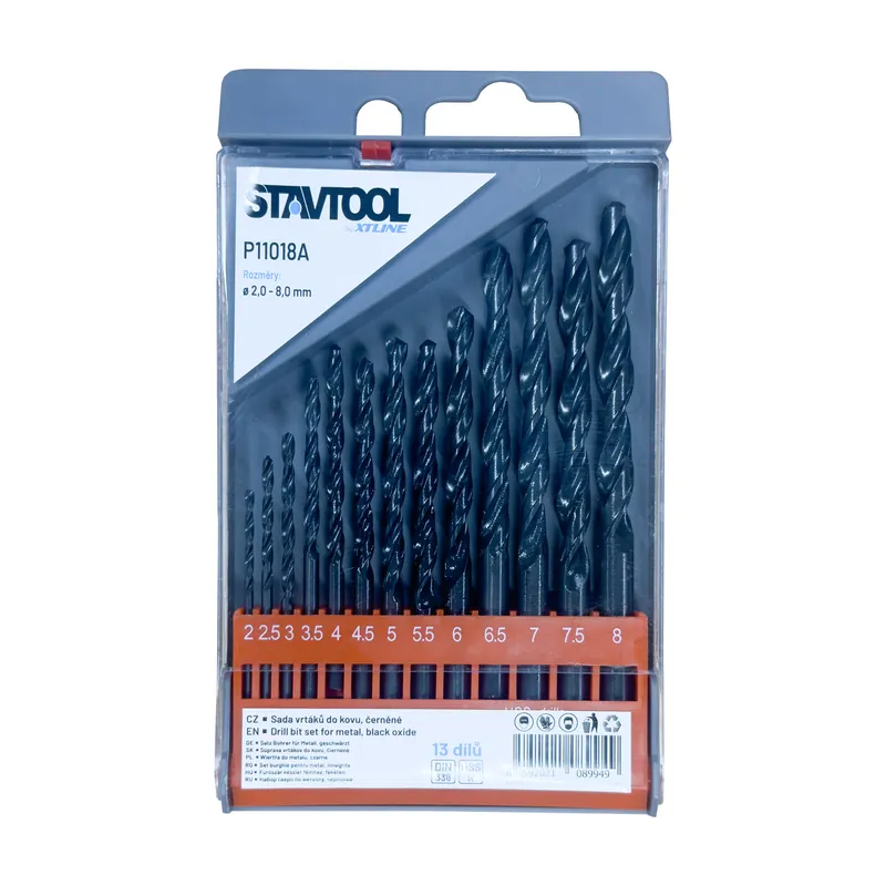 STAVTOOL Sada vrtáků do kovu černé HSS-R | 2-8 mm 13 dílů, PVC obal Bezpečná Platba