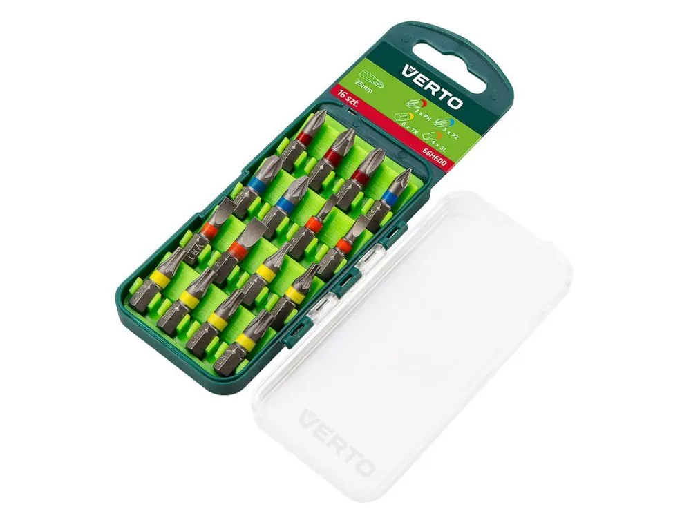 Sada šroubovákových bitů 16 ks, 25 mm - 3 x PH, 3 x PZ, 4 x SL, 6 x TX Vysoce Kvalitní