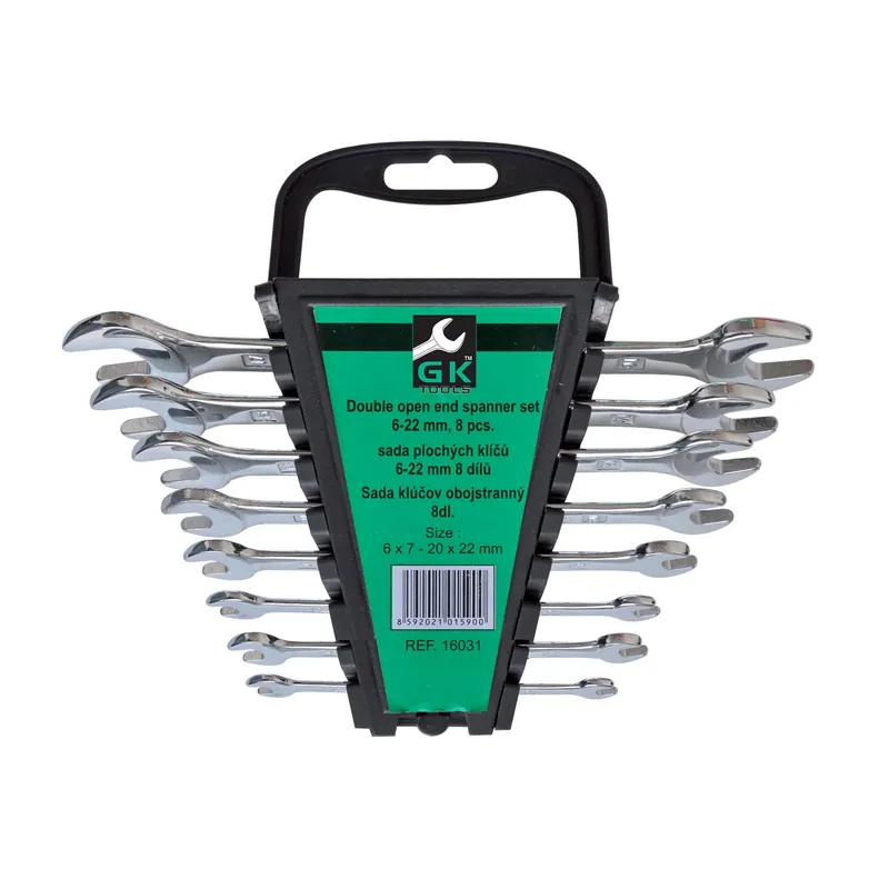 GK TOOLS Sada plochých klíčů, chrom | 6-22 mm, 8 dílů, plastový držák Výprodej