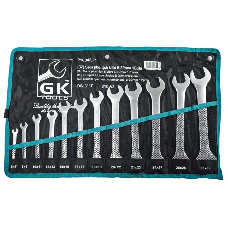 Dokud Zásoby Vydrží GK TOOLS Sada plochých klíčů, matné 12 dílů | 6-32 mm, textilní obal