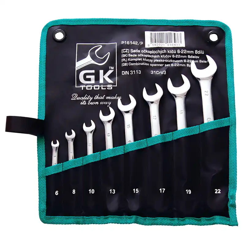 GK TOOLS Sada očkoplochých klíčů, matné | 6-22 mm, 8 dílů, textilní obal Doprava Zdarma