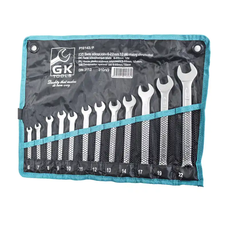 GK TOOLS Sada očkoplochých klíčů, matné 12 dílů | 6-22 mm, textilní obal Oblíbený