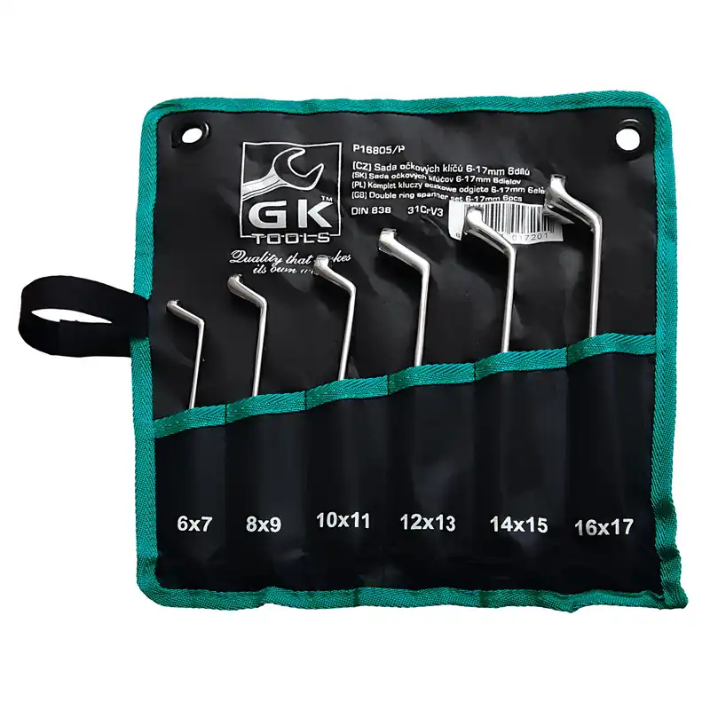 Omezená Nabídka GK TOOLS Sada očkových klíčů vyhnutých chrom 6 dílů | 6-17 mm, textilní obal