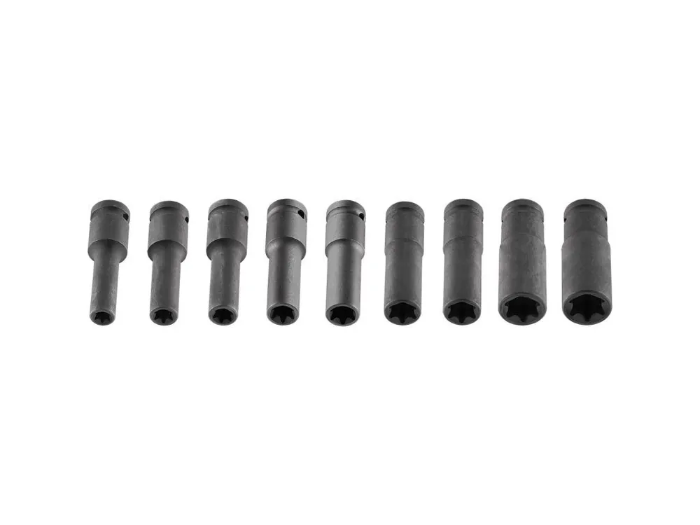 Rázové hlavice 1/2" E Torx prodloužená, sada 9 ks Značkový