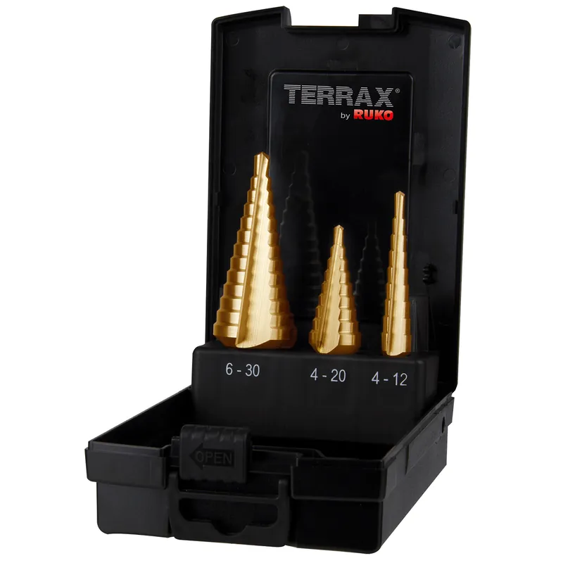 RUKO Sada stupňovitých vrtáků do kovu Terrax Tin | 4-12, 4-20, 6-30 mm Vrácení Zdarma