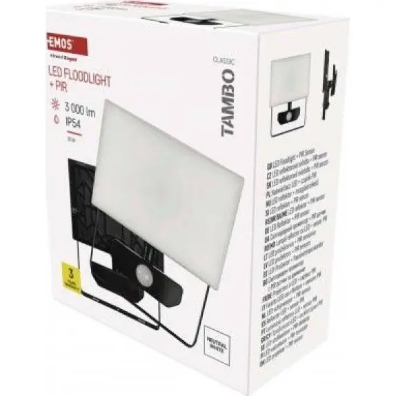 Cenový Hit ZS2932 LED reflektor TAMBO se senzorem pohybu, 30 W, 3000 lm, černý EMOS