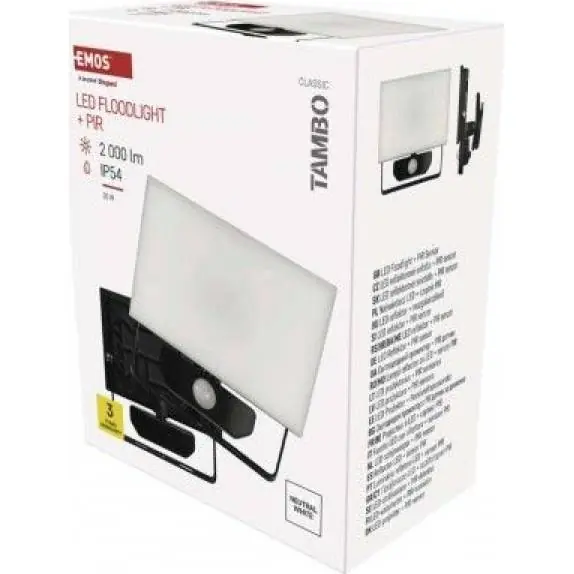 Akční Cena ZS2922 LED reflektor TAMBO se senzorem pohybu, 20 W, 2000 lm, černý EMOS