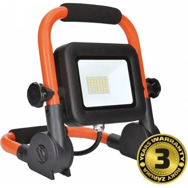 Ověřený WM-30W-FEL LED reflektor PRO se sklopným stojanem, 30W, 2550lm, 5000K, kabel se zástrčkou, IP65 Massive
