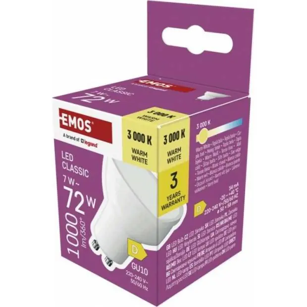 ZQ8D62 LED žárovka Classic MR16 bílá / GU10 / 7 W (72 W) / 1000 lm / teplá bílá EMOS Vysoce Kvalitní