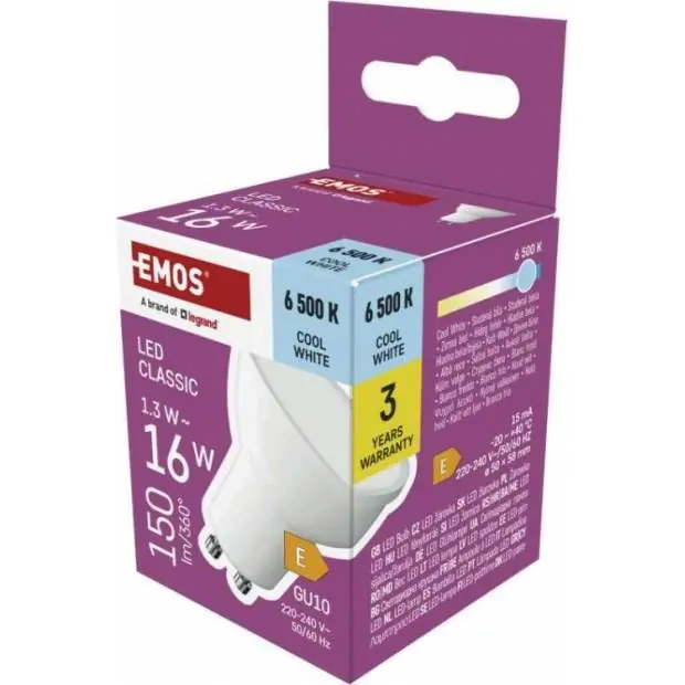 Omezená Nabídka ZQ8EL4 LED žárovka Classic MR16 bílá / GU10 / 1,3 W (16 W) / 150 lm / studená bílá EMOS