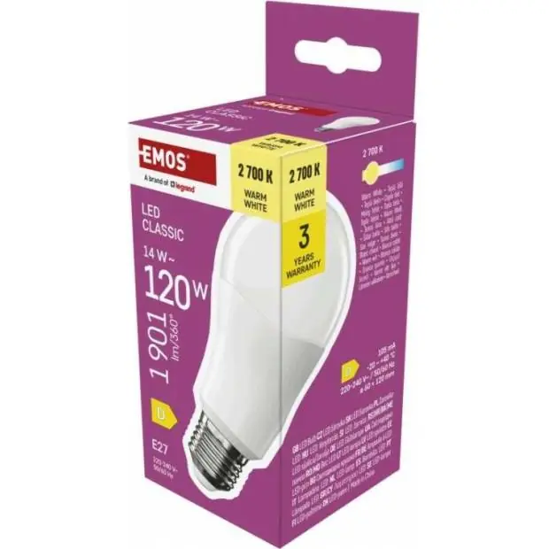 ZQ5D75 LED žárovka Classic A60 / E27 / 14 W (120 W) / 1901 lm / teplá bílá EMOS Nejprodávanější
