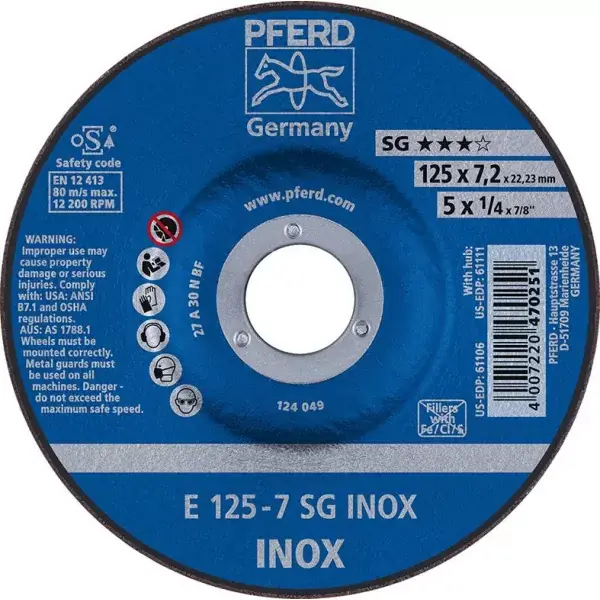 Nejlepší Volba Kotouč brusný prohnutý pro V2A A30NSG 125x7,2mm PFERD