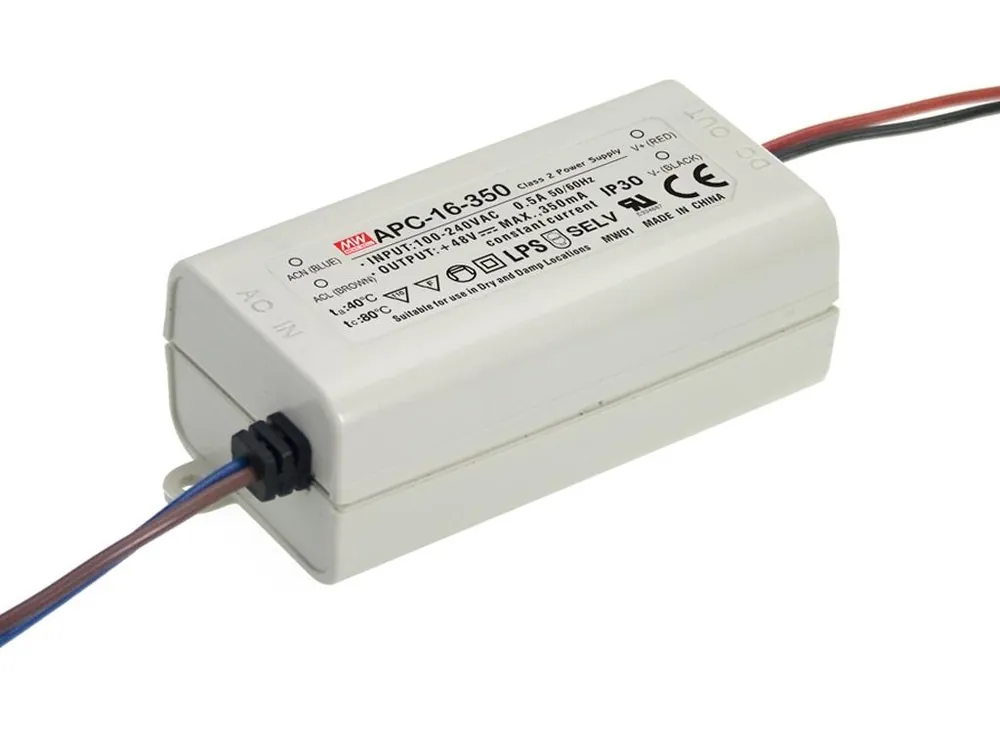 Speciální Cena MEAN WELL ZDROJ PRO LED APC-16-350 16W VSTUP 90-264V AC, 127-370V DC VÝSTUP 350MA 12-48V 91290