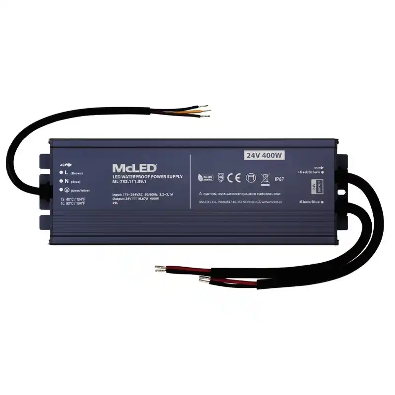 Ověřený MCLED ZDROJ NAPÁJ. 400W DC24V 16,67A IP67 HLINÍK ML-732.111.39.1
