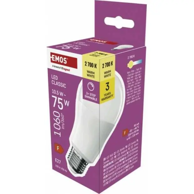 Poslední Šance ZQ5F52S LED žárovka Classic A60 / E27 / 10,5 W (75 W) / 1 060 lm / teplá bílá /krokově stmívatelná EMOS