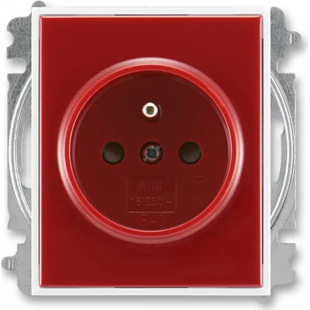 ABB 5519E-A02357 13 Zásuvka jednonásobná, s ochranným kolíkem, s clonkami karmínová/bílá Novinka