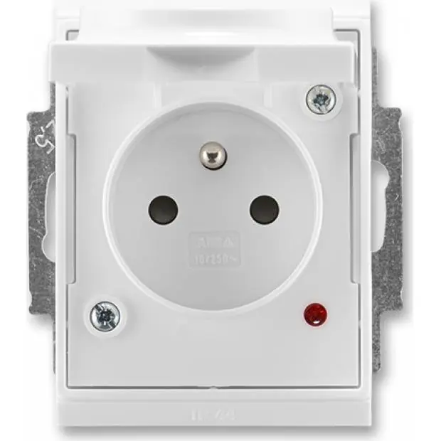 Zlevněný ABB 5598E-A02999 03 Zásuvka jedn. s clon., s víčkem, s ochr. před přepětím, IP 44 bílá/bílá