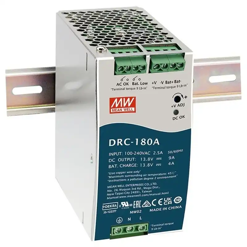 MEAN WELL ZÁLOHOVACÍ ZDROJ NA DIN LIŠTU DRC-180A 179,4W VSTUP 90-264V AC, 127-370V DC VÝSTUP 13.8V 0-13A, (13.8V 0-9A, 13.8V 0-4A) 96641 Výprodej