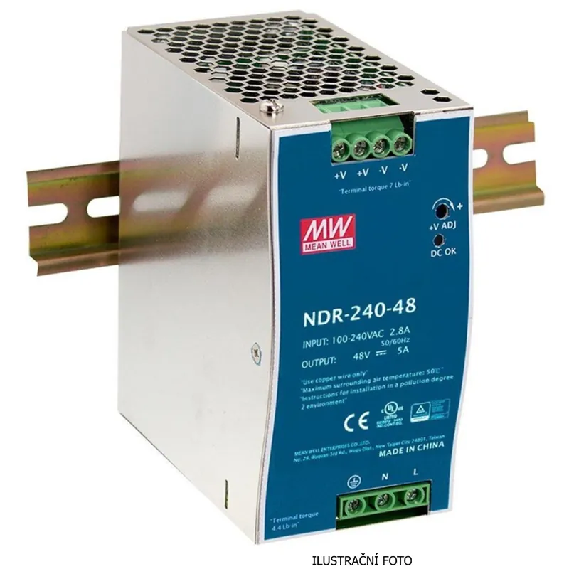 Poslední Šance MEAN WELL ZDROJ AC/DC NA DIN LIŠTU NDR-240-24 240W VSTUP 90-264V AC, 127-370V DC VÝSTUP 24V 0-10A 92500