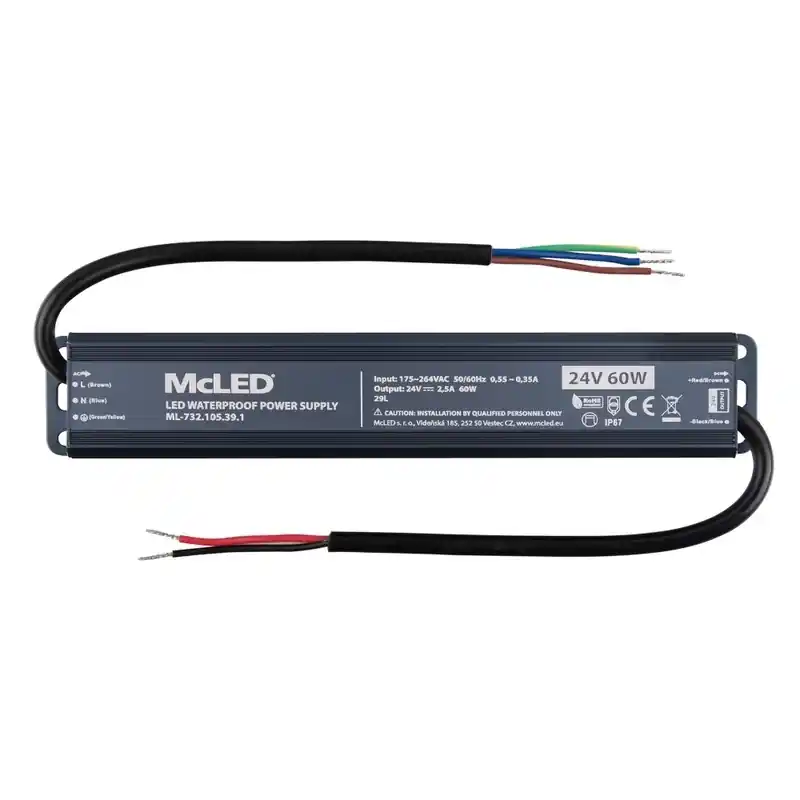 Dokud Zásoby Vydrží MCLED ZDROJ NAPÁJ. 60W DC24V 2,5A IP67 HLINÍK ML-732.105.39.1