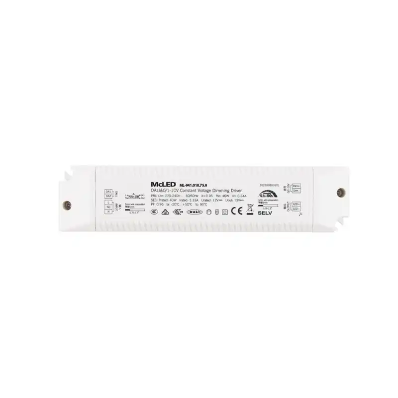 Vysoce Kvalitní MCLED ZDROJ NAPÁJ. 40W, DC12V/3,35A, IP20, DALI, 0/1-10V A TLAČÍTKO ML-941.010.75.0