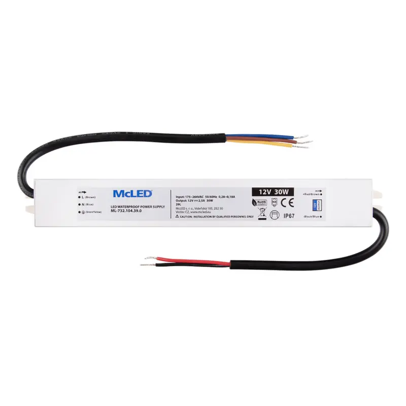 MCLED ZDROJ NAPÁJ. 30W DC12V 2,5A IP67 HLINÍK ML-732.104.39.0 Nová Kolekce