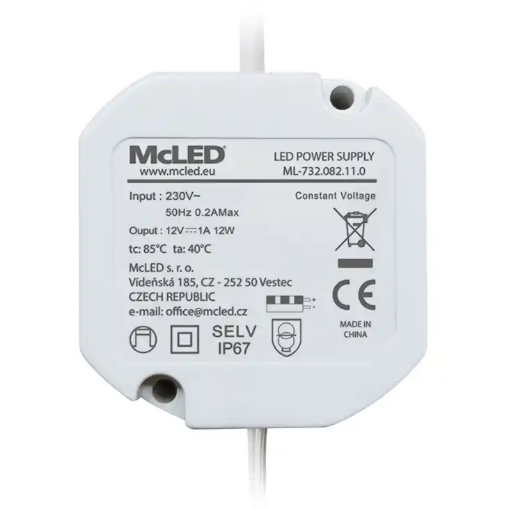 MCLED ZDROJ NAPÁJ. 12W DC12V 1A IP67 DO KRABICE ML-732.082.11.0 Akce