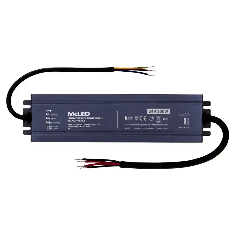 MCLED ZDROJ NAPÁJ. 200W DC24V 8,33A IP67 HLINÍK ML-732.108.39.1 Akční Cena